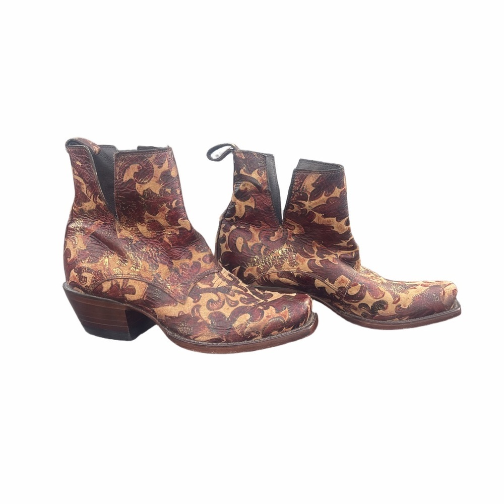 Nocona Brown and Tan Patterned Ankle Boots Size 6 B